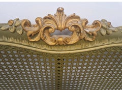Green French King Cane Bed, Louis XV Style, Italy, 1940 Gold Accents