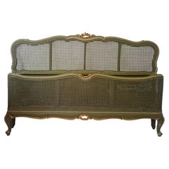 Green French King Cane Bed, Louis XV Style, Italy, 1940 Gold Accents