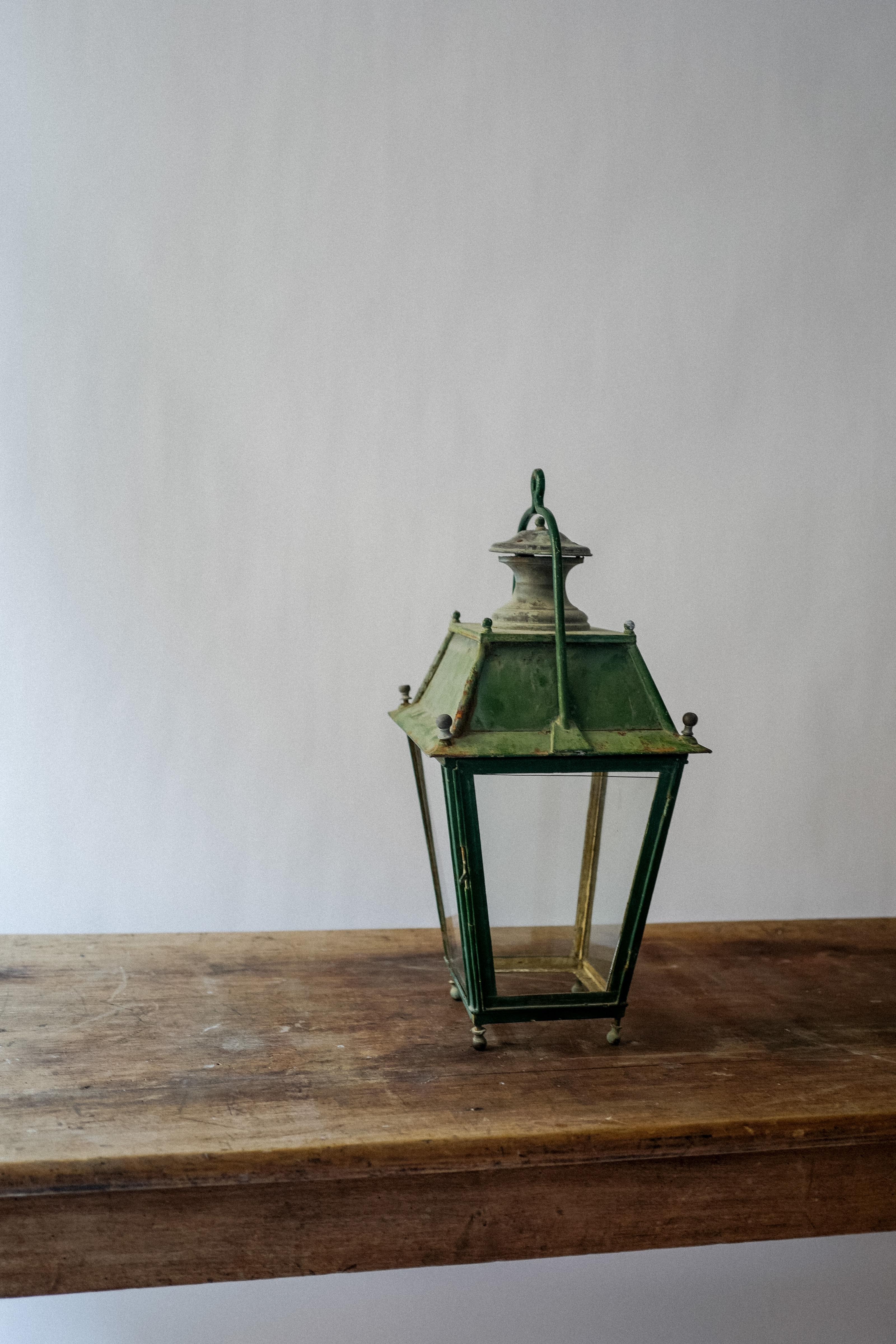 A beautiful 19th century Green painted metal French lantern. This does not come wired.