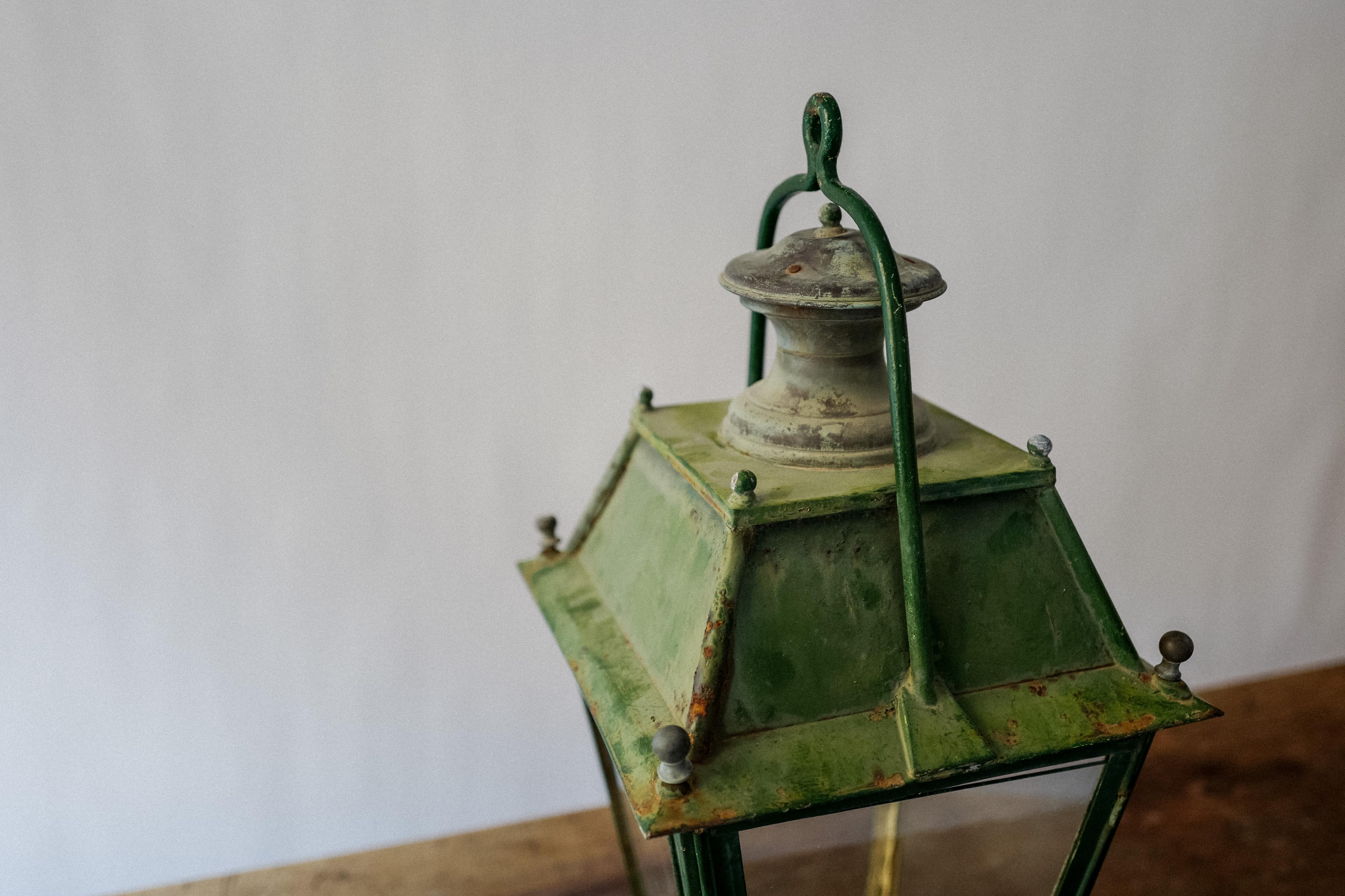 French Provincial 19th Century French Green Lantern Pendant For Sale