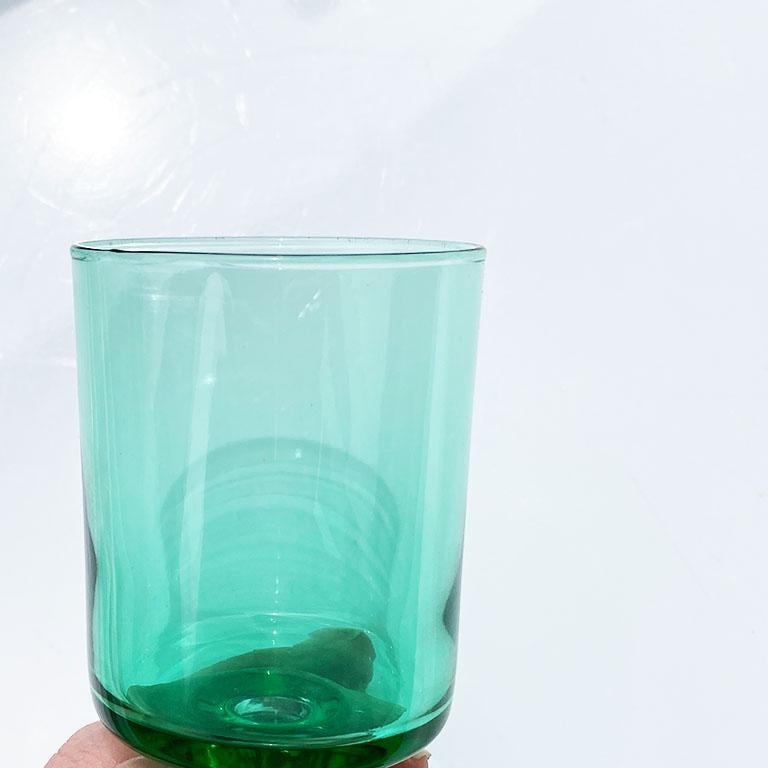 Green French Luminarc Glass Cordial Glassware, Set of 7, 1970s, France In Good Condition In Oklahoma City, OK