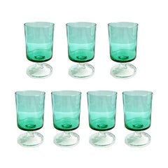 Green French Luminarc Glass Cordial Glassware, Set of 7, 1970s, France