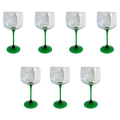 Retro Green French Luminarc Wine Glasses Set of 7, 1970s, France