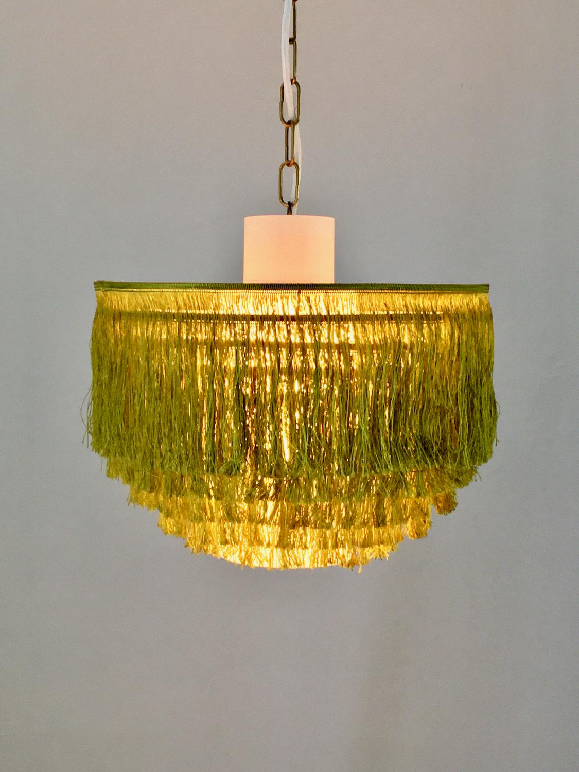 Mid-Century Modern Green Fringe Light with Glass Liner By Hans-Agne Jakobsson, Sweden '2 Available' For Sale