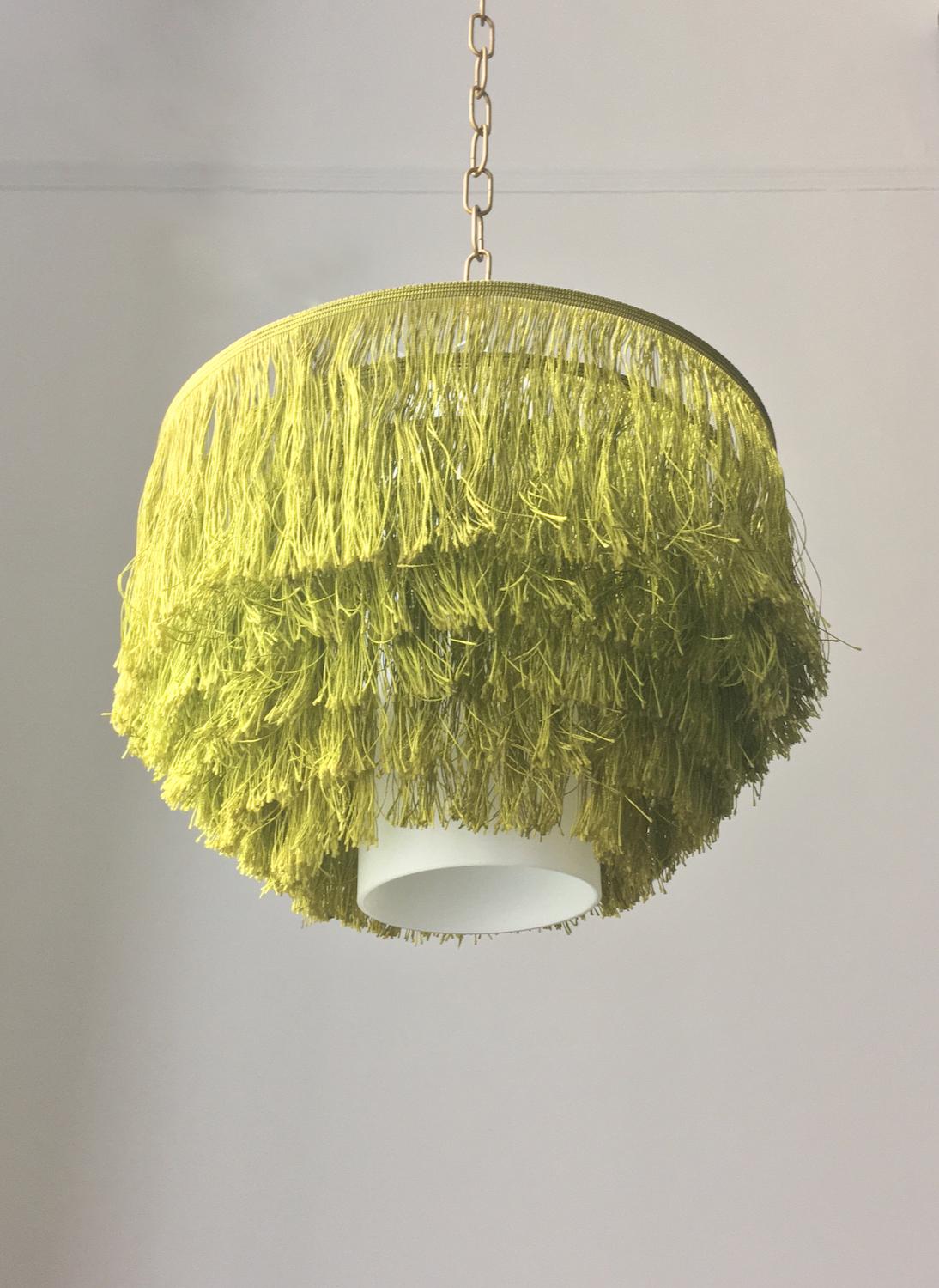 Swedish Green Fringe Light with Glass Liner By Hans-Agne Jakobsson, Sweden '2 Available' For Sale