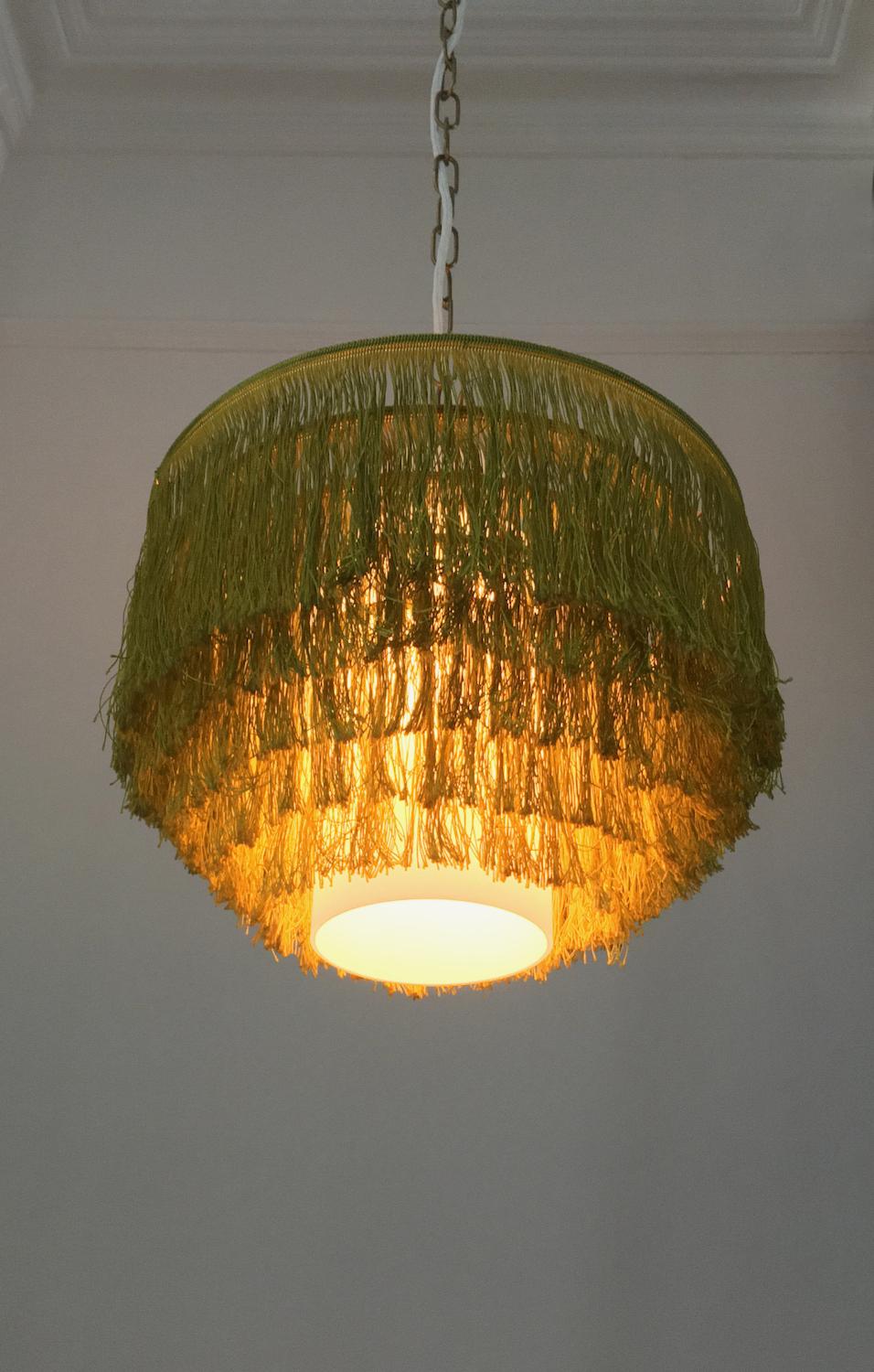 Green Fringe Light with Glass Liner By Hans-Agne Jakobsson, Sweden '2 Available' In Good Condition For Sale In London, GB