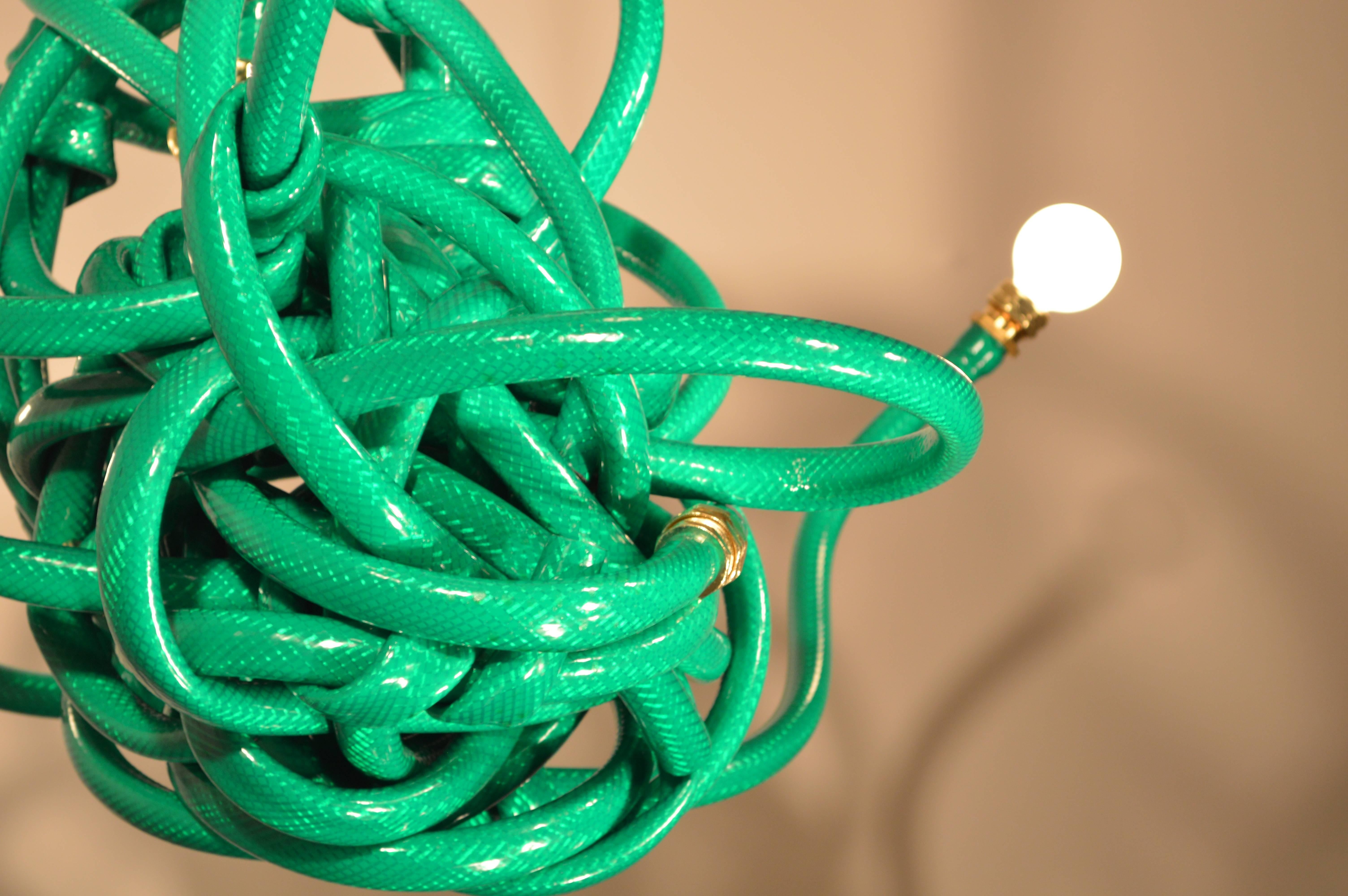 Green Garden Hose Chandelier Style Lighting Fixture, Justin Cooper Studios In New Condition For Sale In Brooklyn, NY