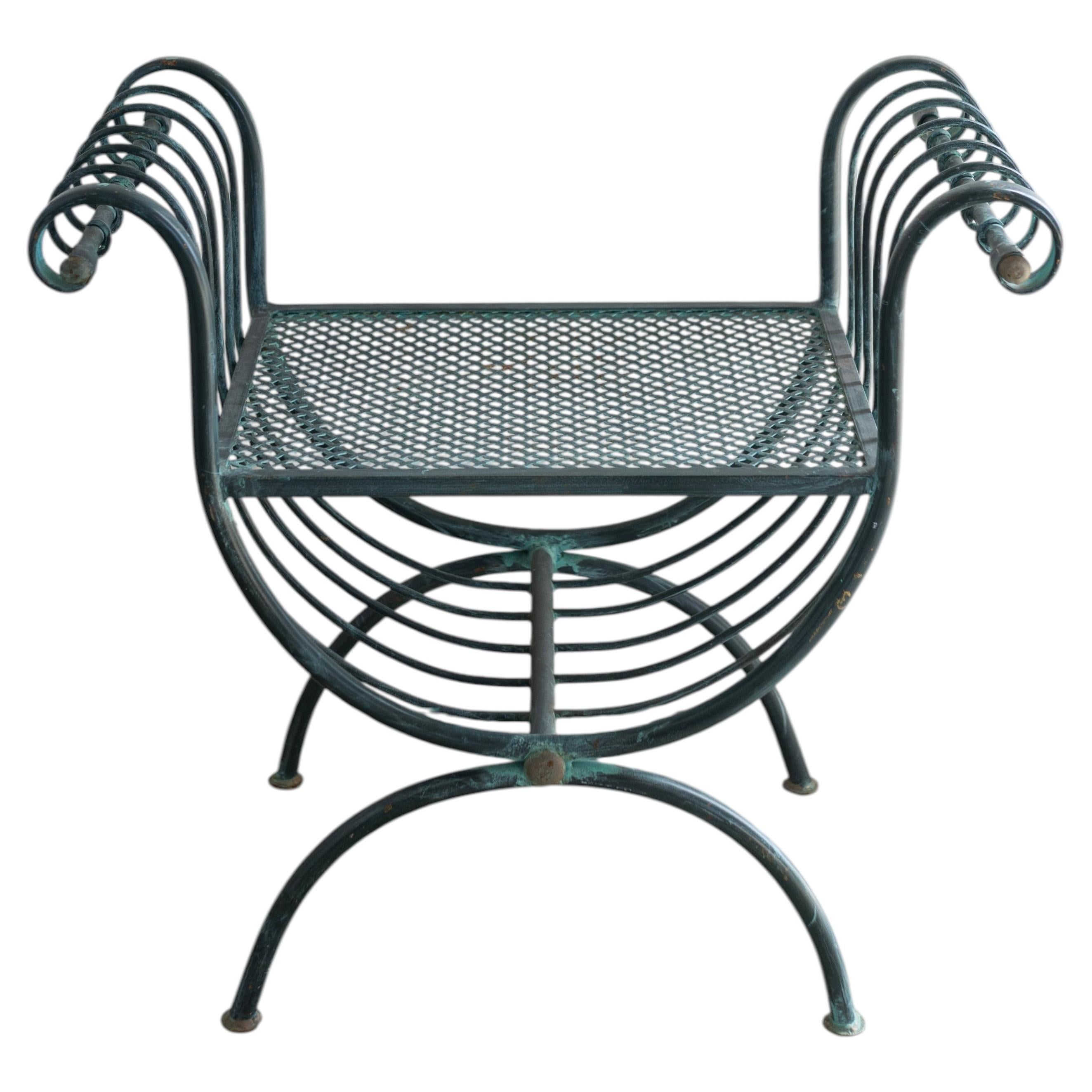 Vintage Green Wrought Iron Garden Stool, Art Deco, Mid-20th Century