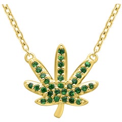 Green Garnet Cannabis Flower Leaf Necklace
