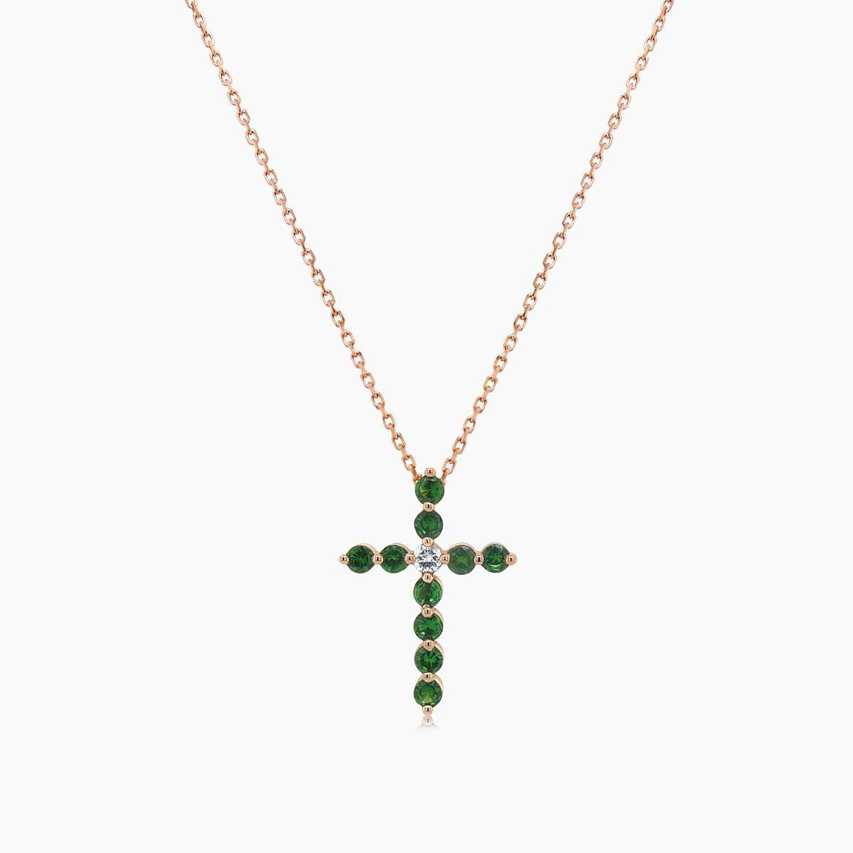 Mixed Cut Green Garnet & Fancy Diamond 18K Rose Gold Pendant Necklace For Sale