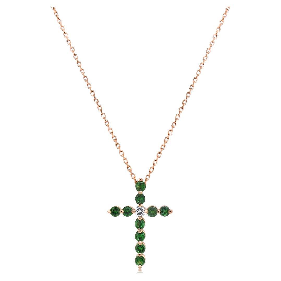 Green Garnet & Fancy Diamond 18K Rose Gold Pendant Necklace