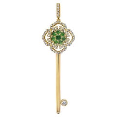Grüner Granat & Fancy Diamond Floral Flower 18K Gelb Schlüsselanhänger