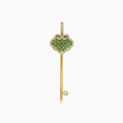 Green Garnet & Fancy Diamond Pave 18K Yellow Gold Key Pendant