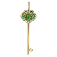Grüner Granat & Fancy Diamond Pave 18K Gelbgold Schlüsselanhänger