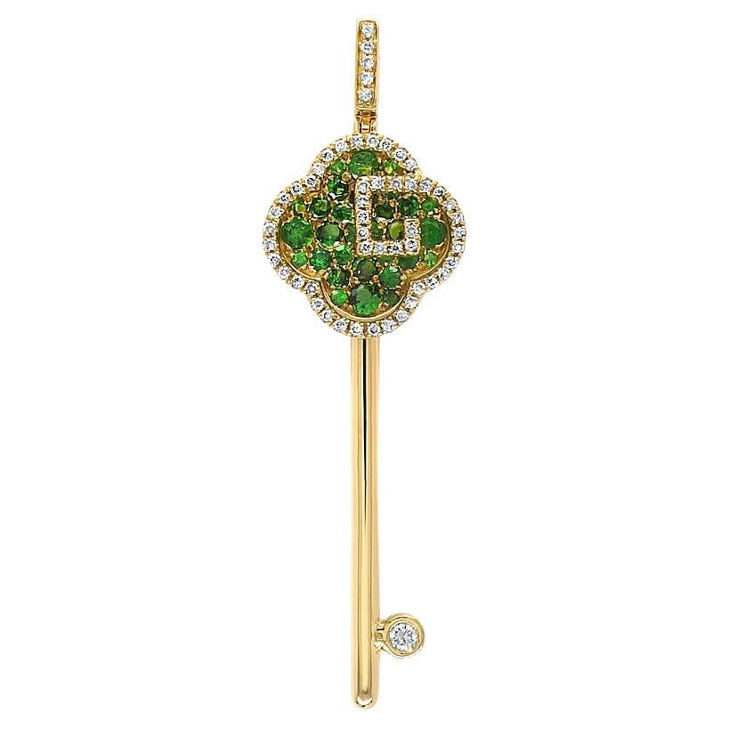 Grüner Granat & Fancy Diamant Pave Clover 18K Gelbgold Schlüsselanhänger