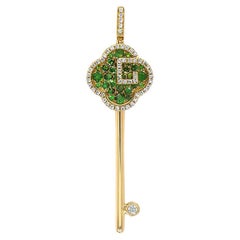 Grüner Granat & Fancy Diamant Pave Clover 18K Gelbgold Schlüsselanhänger