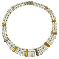Green Garnet Necklace with Silver and Yellow Gold Beads