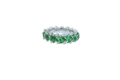 Green Garnet Tsavorite Eternity Diamond Band 18 Karat White Gold Unique Ring