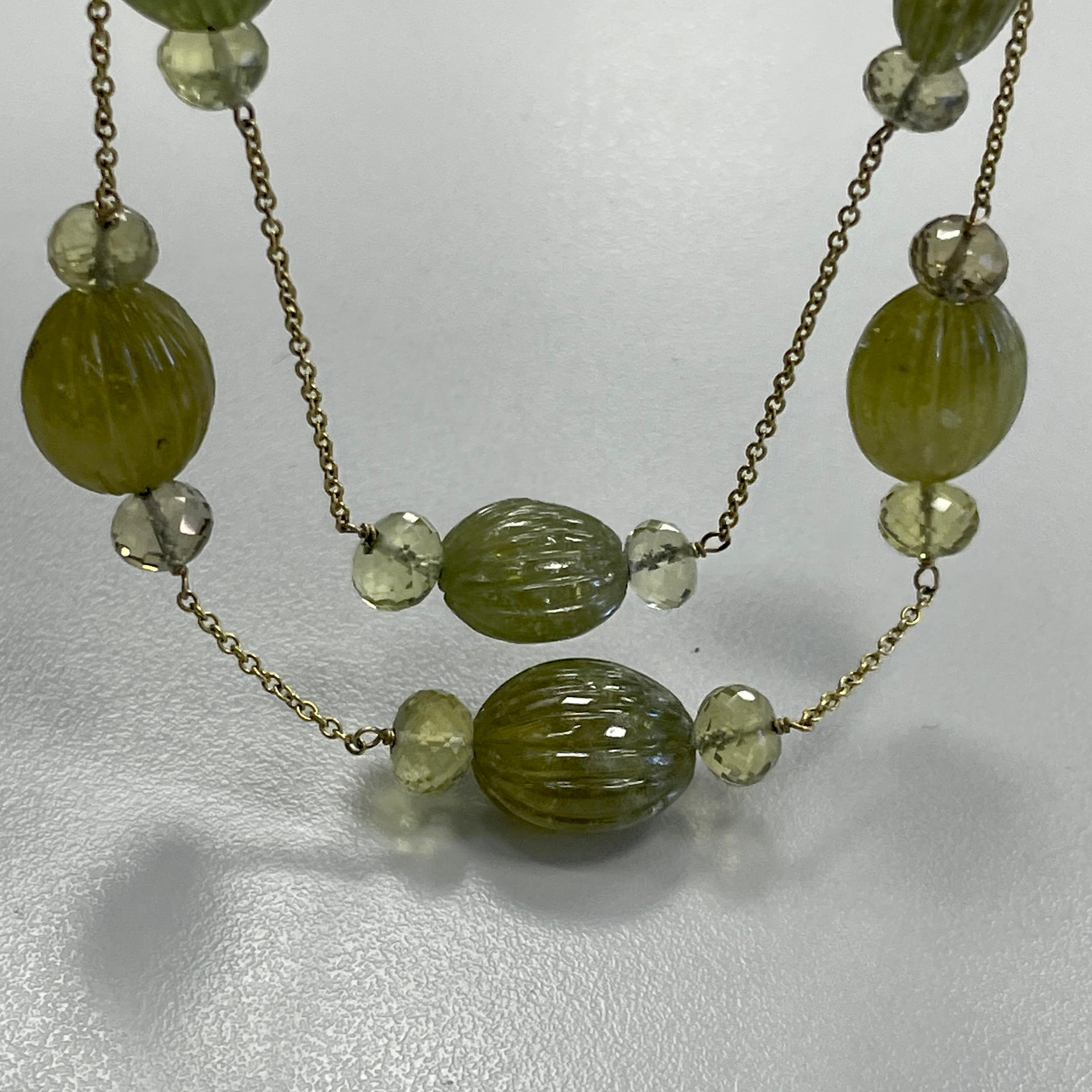 Green Garnet Yellow Cognac Necklace In New Condition For Sale In New York, NY