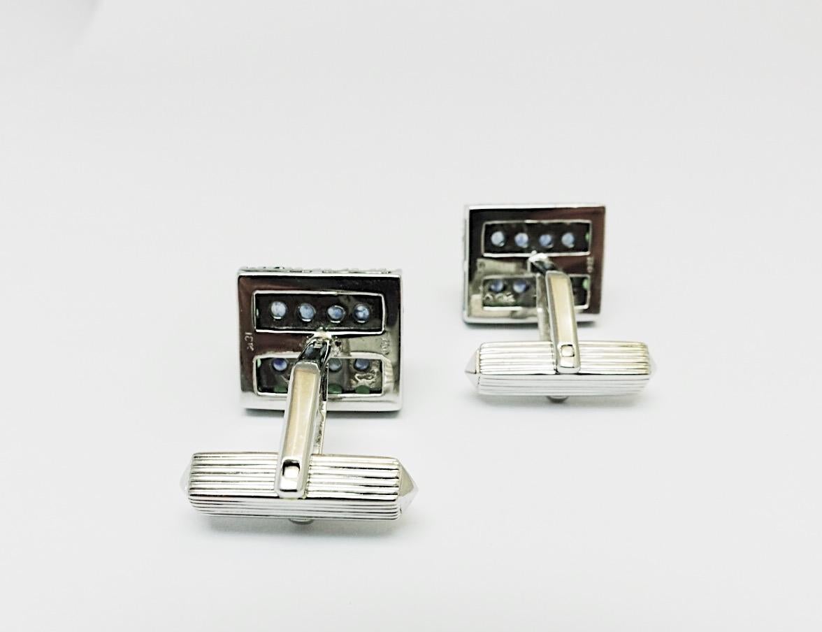 Round Cut White gold green garnets, Blue sapphires Cufflinks For Sale