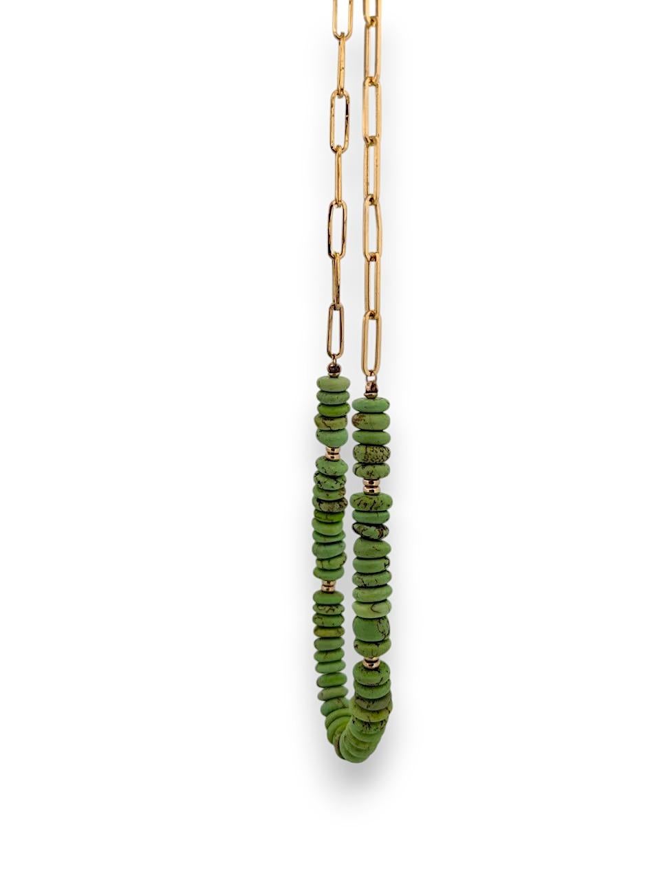 Art Deco Elara  14k Yellow Gold Paperclip Chain with Gaspeite Beads – 18