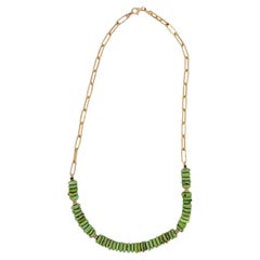 Elara  Green Gaspeite Necklace, 14K Yellow Gold Paperclip Chain, Rare Gemstone