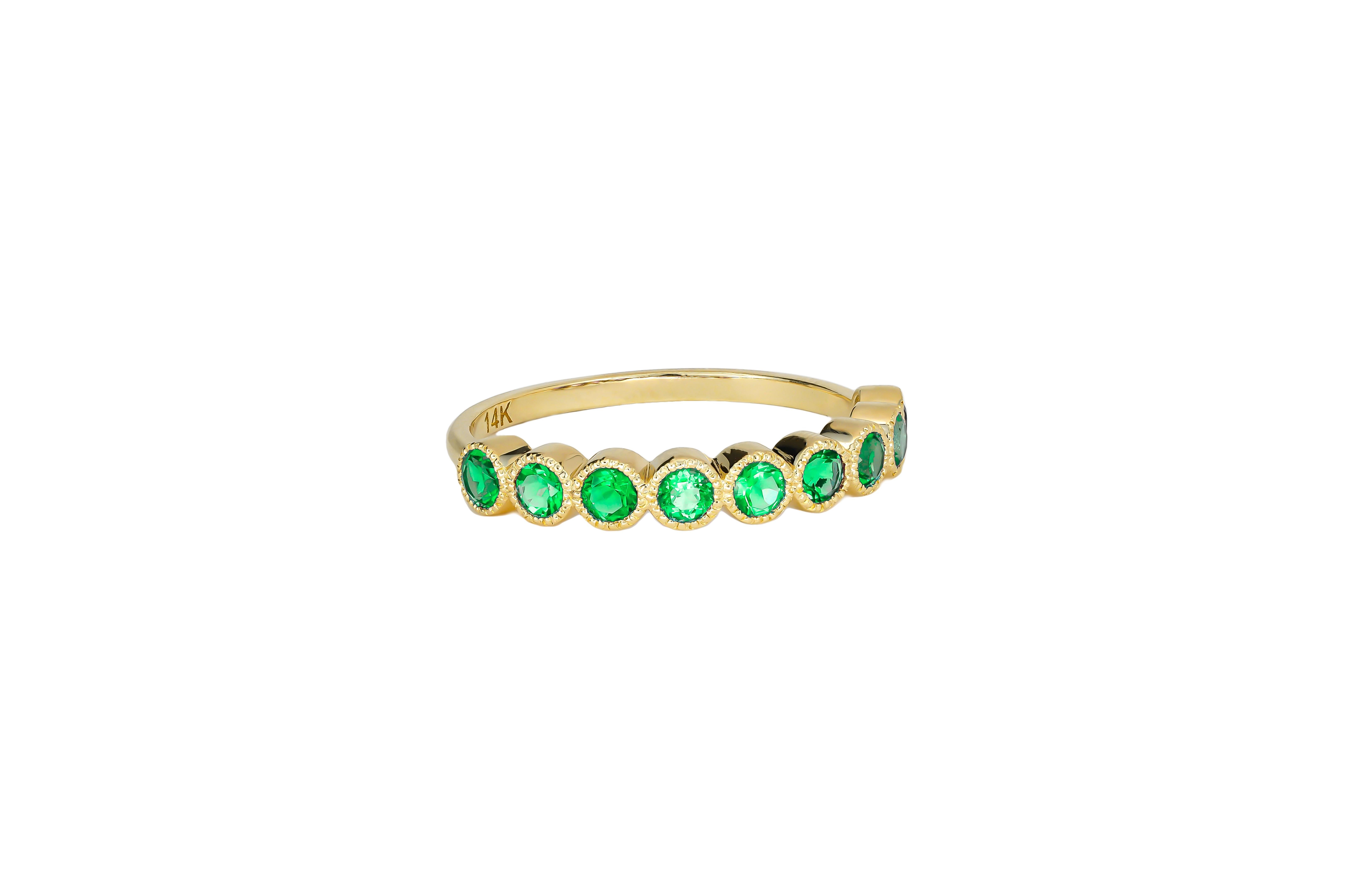For Sale:  Green gem half eternity 14k gold ring. 6