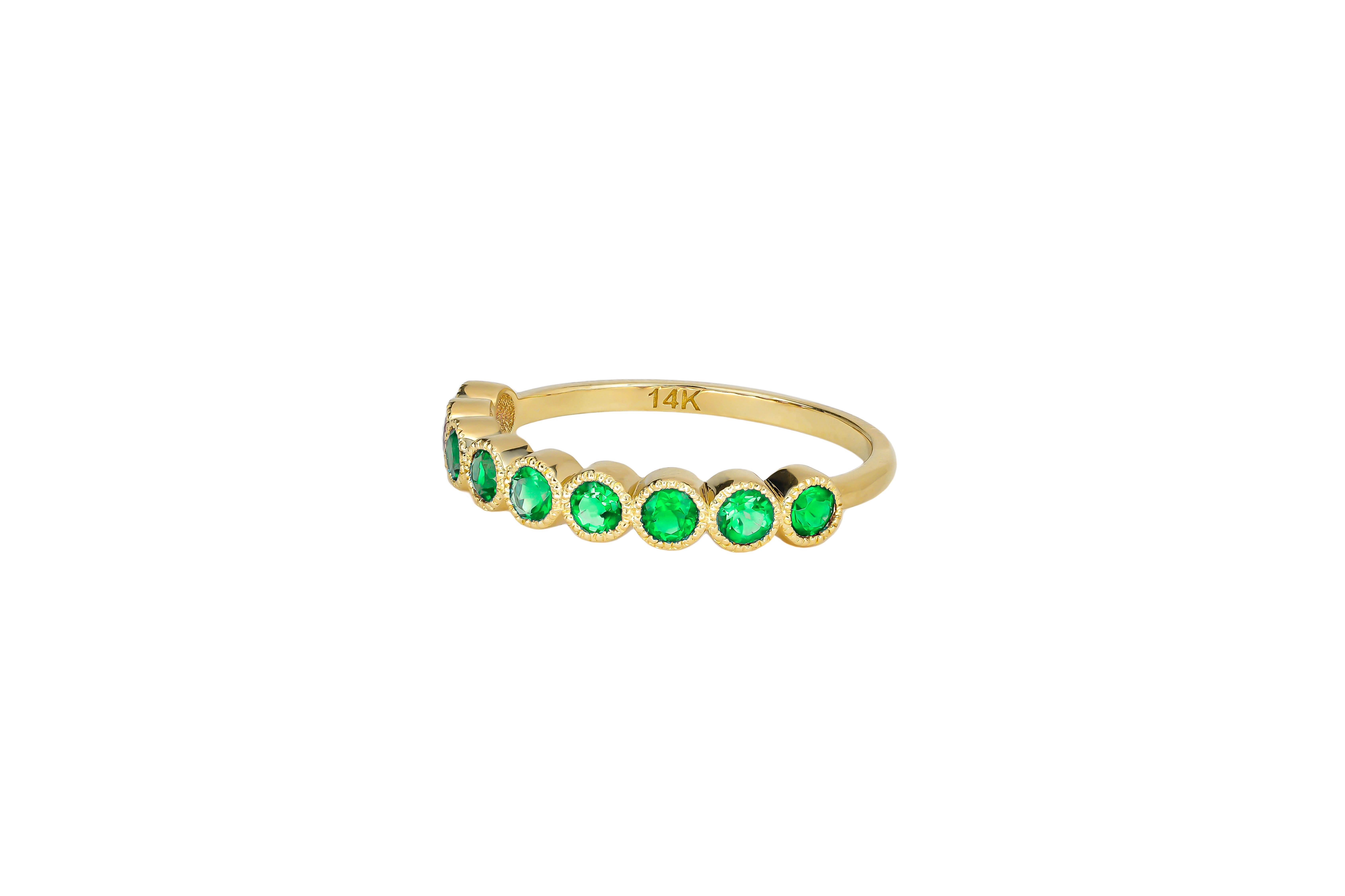 For Sale:  Green gem half eternity 14k gold ring. 8