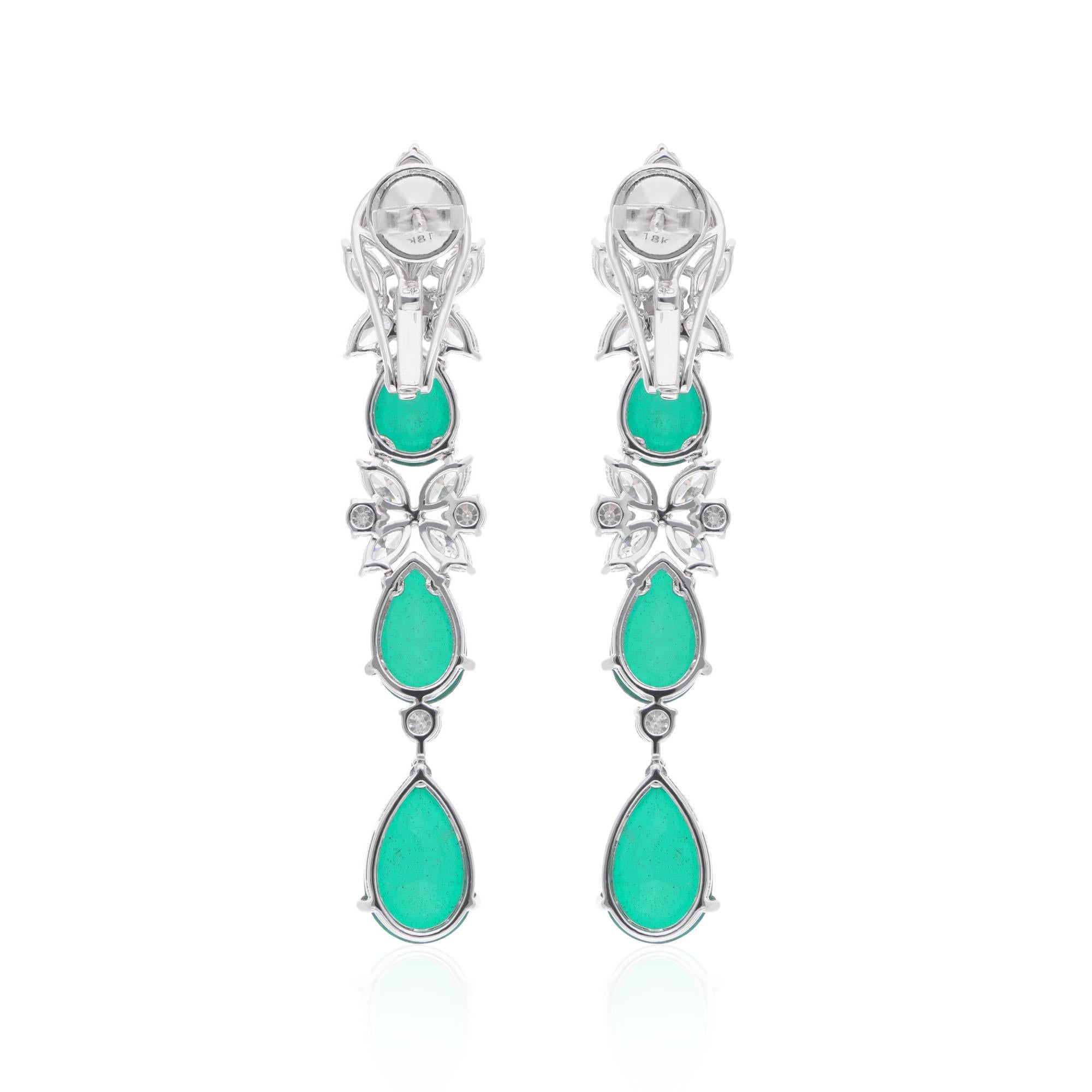 Boucles d'oreilles pendantes en pierres vertes SI/HI Diamant Or blanc 18 carats Bijoux fins Pour femmes en vente