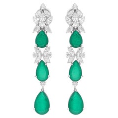 Green Gemstone Dangle Earrings SI/HI Diamond 18 Karat White Gold Fine Jewelry