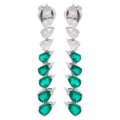 Orecchini a goccia lunghi con diamante e pietra verde Gioielli fatti a mano in oro bianco 14 carati