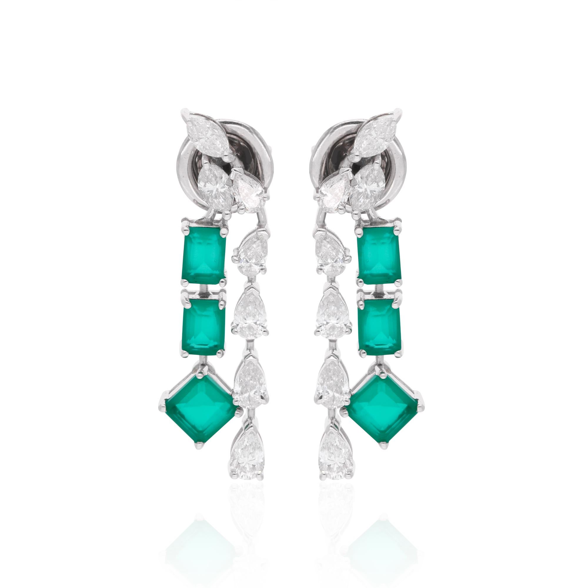 Grüne Edelstein-Ohrringe Birne Form Diamant 14 Karat Weißgold Handmade Jewelry im Zustand „Neu“ im Angebot in Diera, Dubai