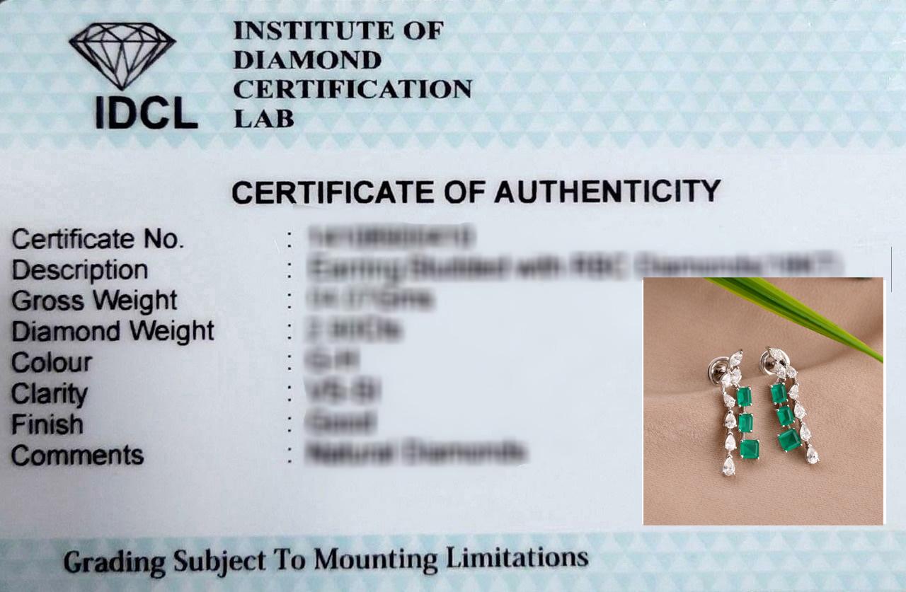 Grüne Edelstein-Ohrringe Birne Form Diamant 14 Karat Weißgold Handmade Jewelry im Angebot 1