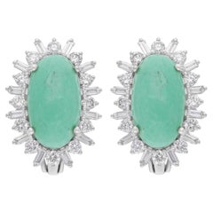 Green Gemstone Earrings SI/H Baguette Diamond 18 Karat White Gold Fine Jewelry
