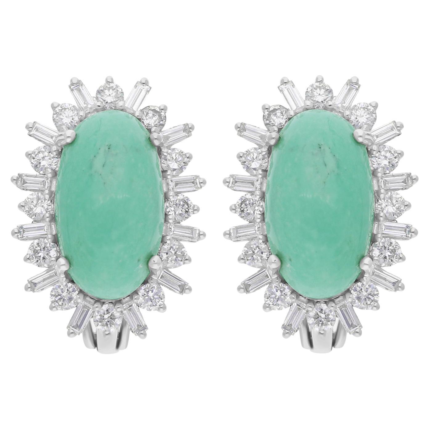 Pendientes Piedra Verde SI/H Diamante Baguette Oro Blanco 18 Quilates Alta Joyería en venta