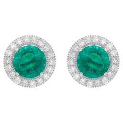 Orecchini con gemme verdi SI/H Diamante rotondo taglio brillante Oro bianco 14 carati
