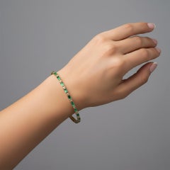 Green Gemstones 14K (or 18k upon request) Yellow Gold Diamond Tennis Bracelet