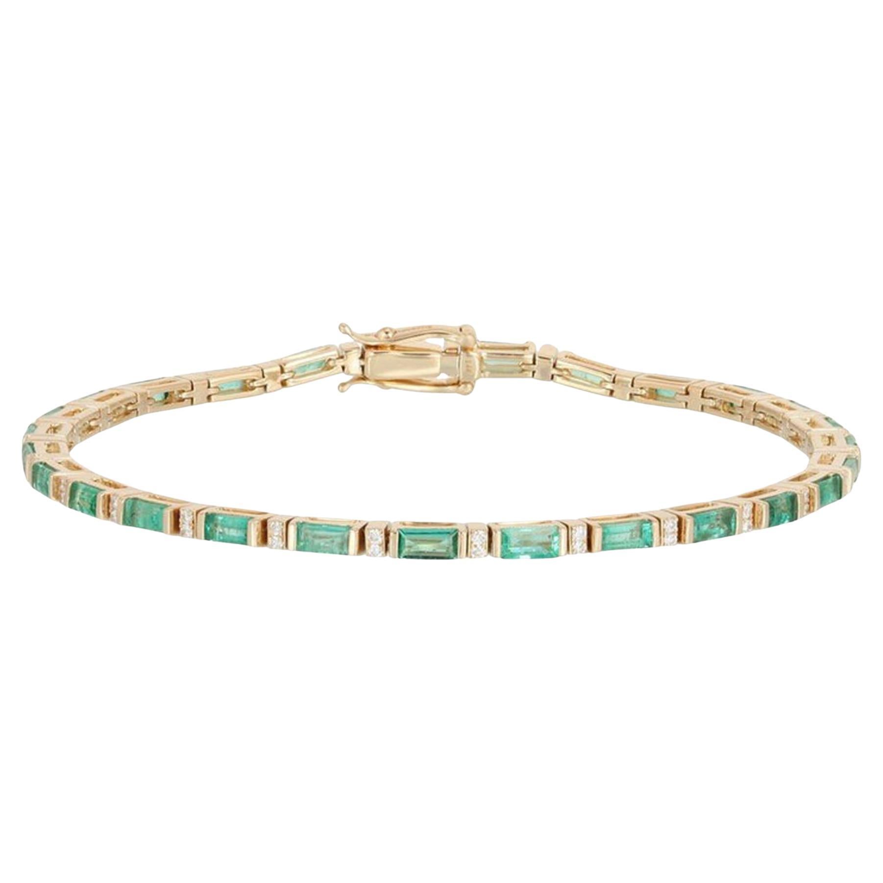 Green Gemstones 14K (or 18k upon request) Yellow Gold Diamond Tennis Bracelet For Sale