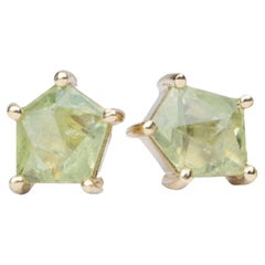 Green Geo Cut Montana Sapphire Earrings 14K Yellow Gold