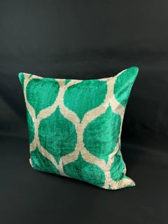 Green Geometric Design Velvet Silk Ikat Pillow Cover