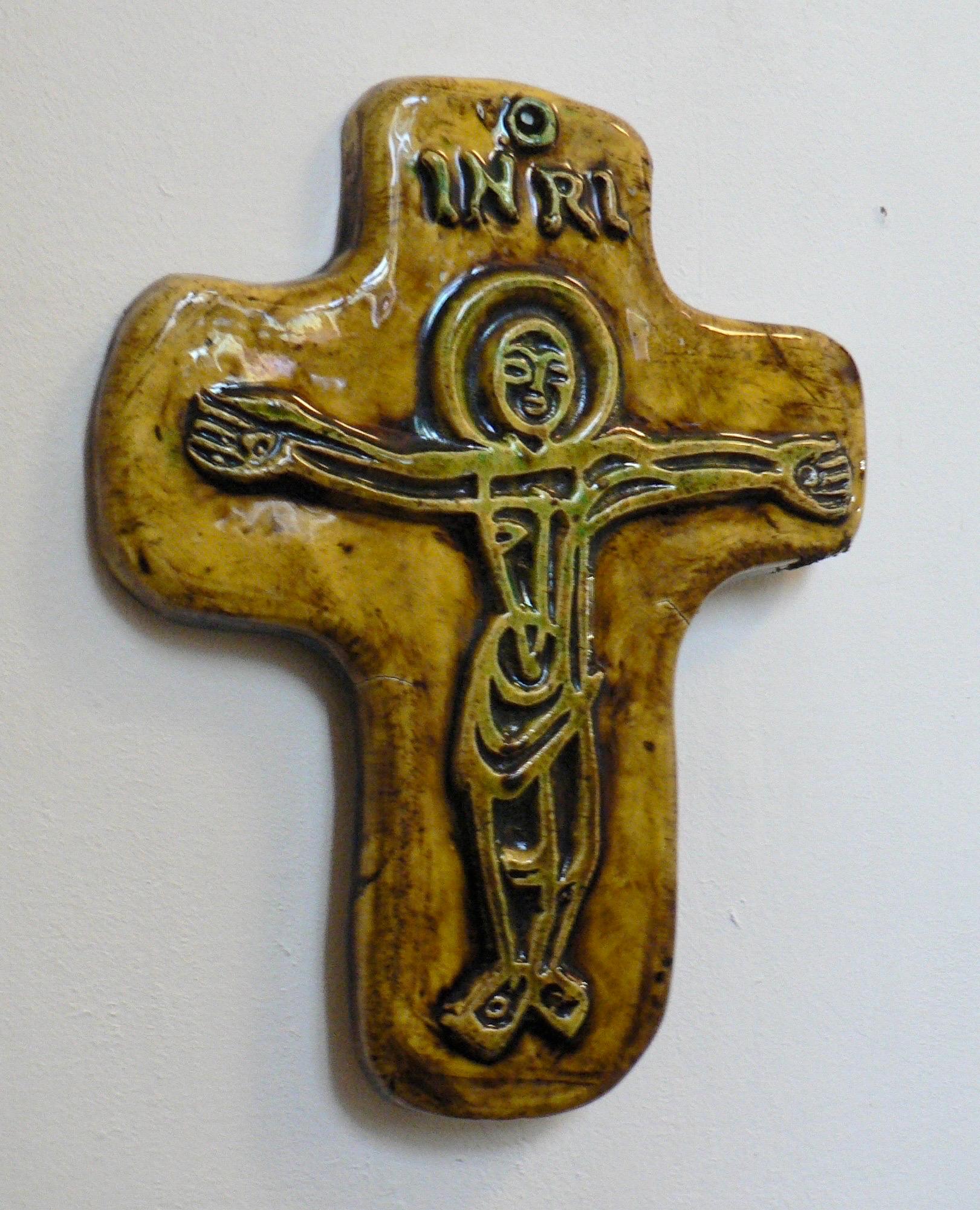 Ceramic Green Georges Jouve crucifix For Sale