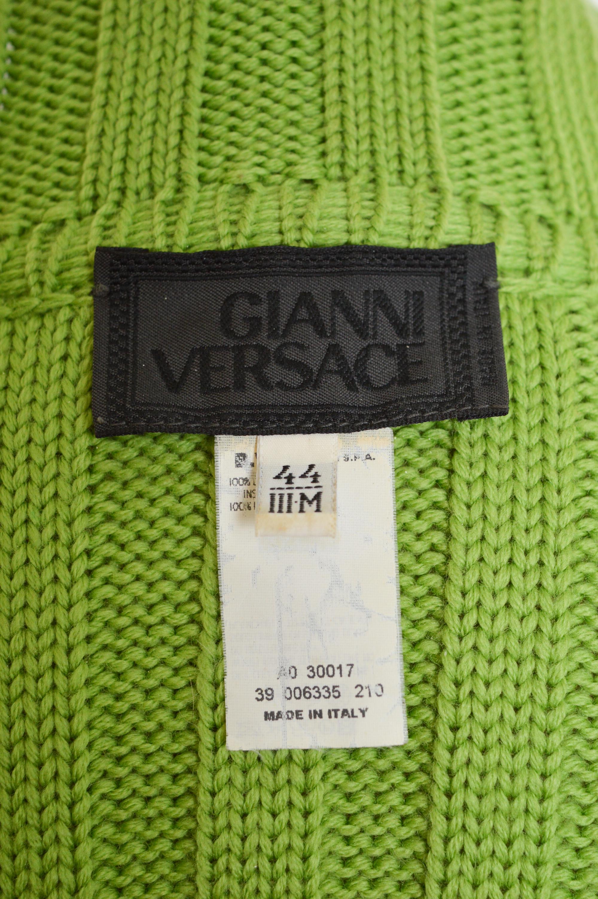 Gianni Versace Couture Runway verde c. 1994 Giacca in cotone lavorato a maglia e pelliccia mimetica In condizioni buone a Sheffield, GB