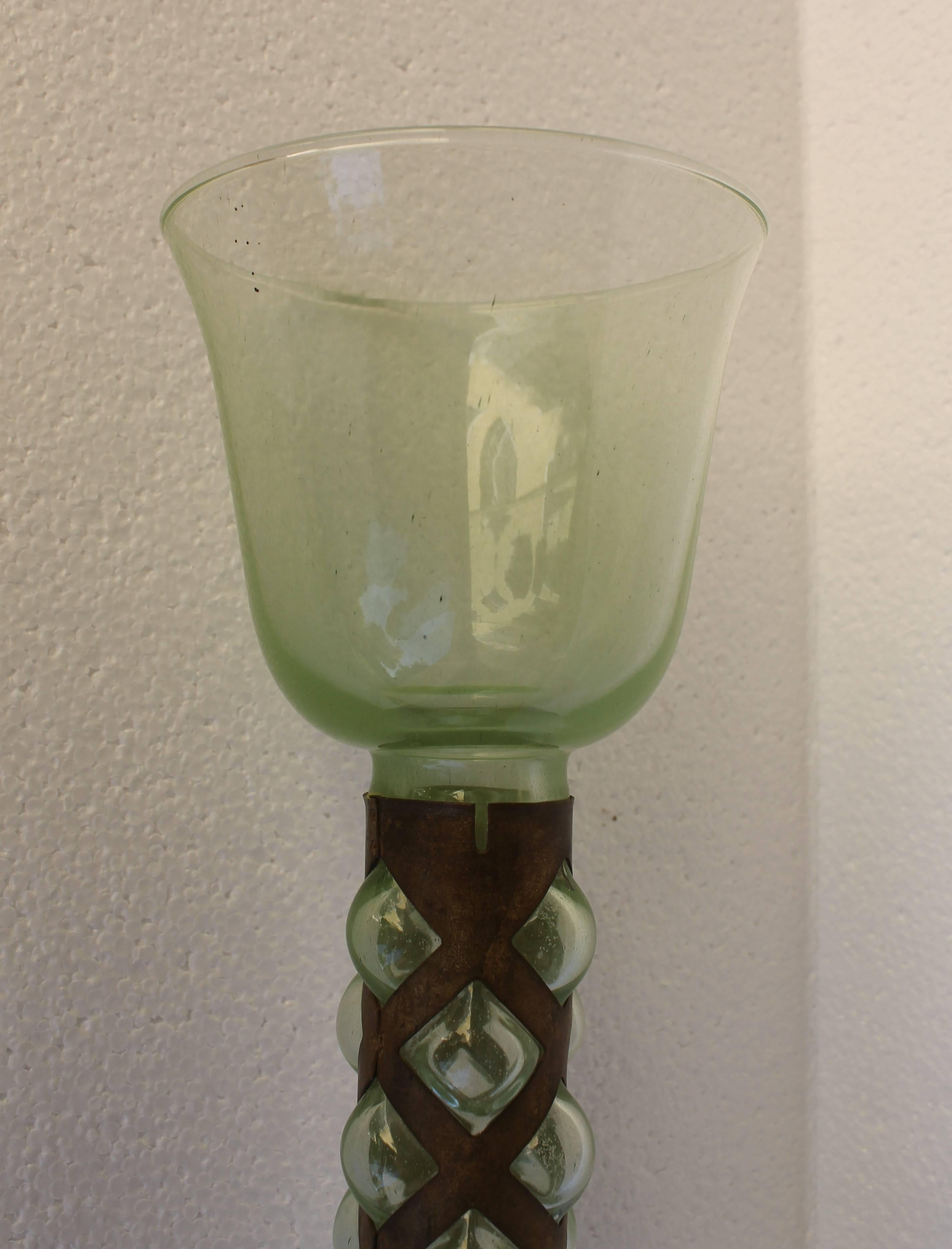 Vienna Secession Green Glass and Brass Cup, in the Manner of Viennese Secession Period For Sale