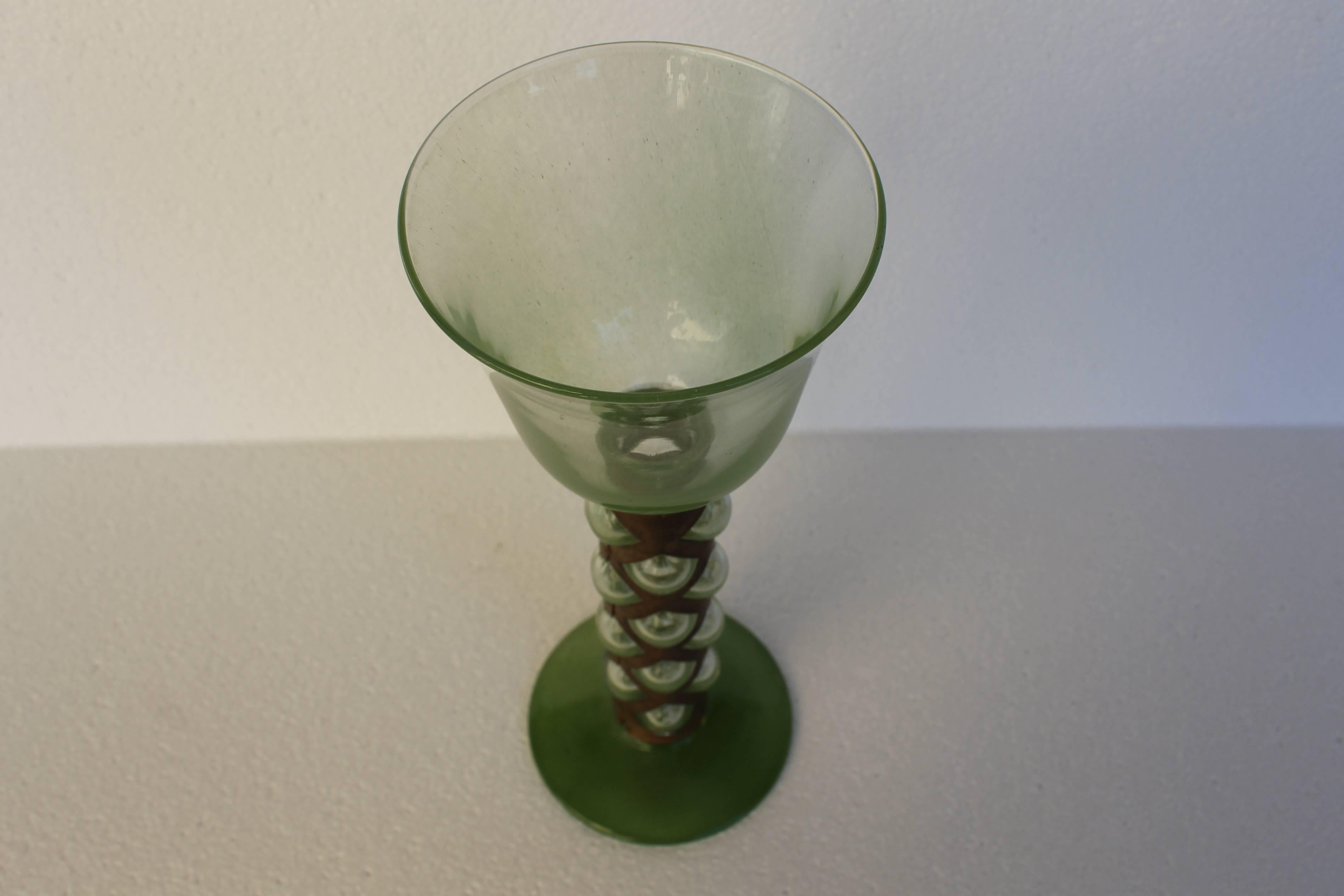 European Green Glass and Brass Cup, in the Manner of Viennese Secession Period For Sale