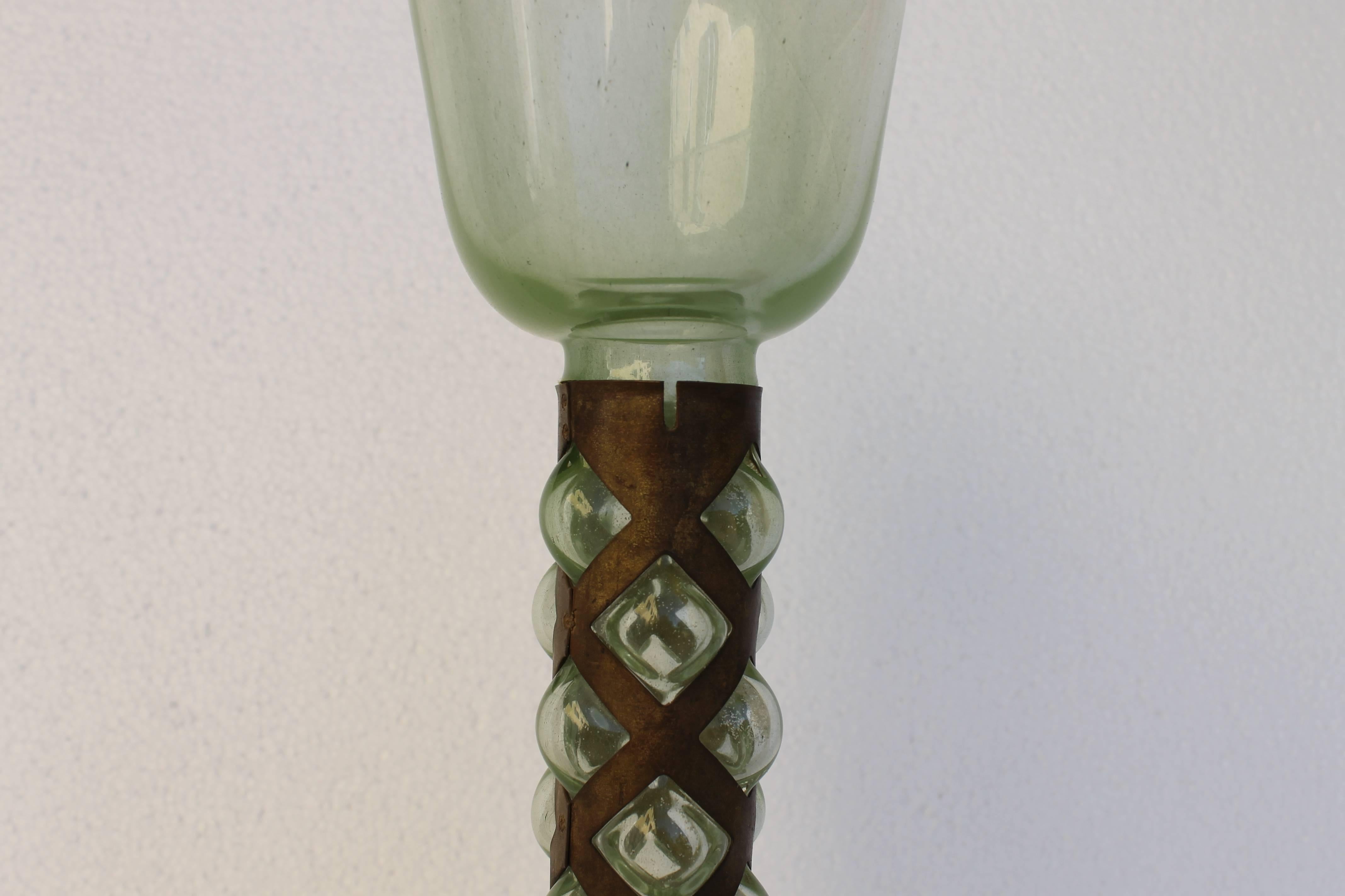 Green Glass and Brass Cup, in the Manner of Viennese Secession Period In Good Condition For Sale In Sacile, PN