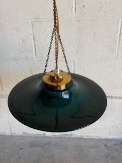 Green Glass and Brass Pendant Ceiling Light Mid-Century Modern