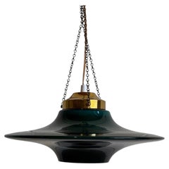 Green Glass and Brass Pendant Ceiling Light Mid-Century Modern