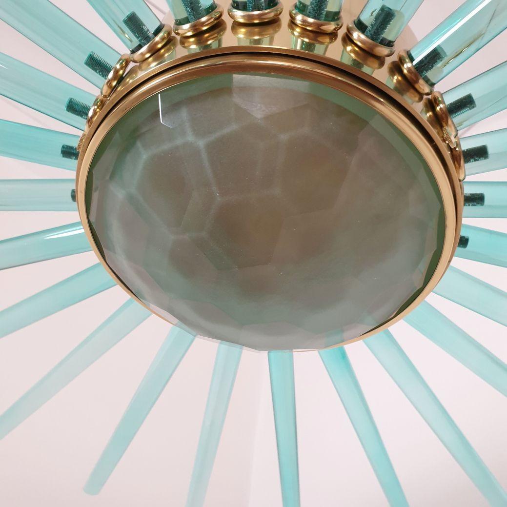 Green Glass and Brass Sputnik Chandelier For Sale 5
