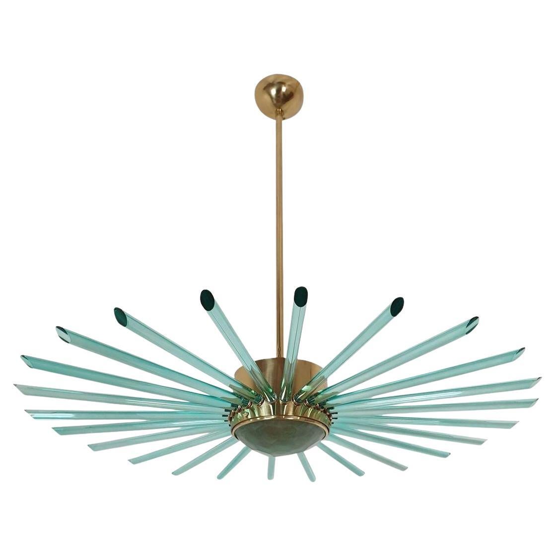 Green Glass and Brass Sputnik Chandelier