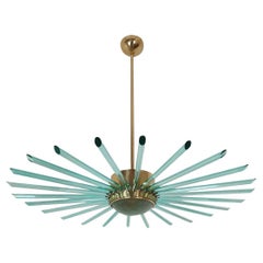 Green Glass and Brass Sputnik Chandelier